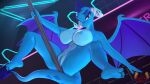  3d_(artwork) absurd_res anthro areola blue_nipples blue_pussy breasts dancing digital_media_(artwork) dragon feet female friendship_is_magic genitals hasbro hi_res looking_at_viewer loveslove my_little_pony navel nipples pole princess_ember_(mlp) pussy solo strip_club stripper_pole 