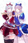  2girls highres holding_hands kaiser_armor monster_hunter:_world monster_hunter_(series) multiple_girls sayo_(asahisayo) tiara zettai_ryouiki 