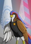  2023 absurd_res avian avian_feet biped bird blue_body blue_feathers brown_body brown_feathers clothed clothed_feral clothing digital_media_(artwork) fan_character feathered_wings feathers female feral generation_1_pokemon hair hi_res huge_filesize leila_dashira_west multicolored_body multicolored_feathers multicolored_hair nintendo pandora&#039;s_war partially_clothed pidgeot pokemon pokemon_(species) portrait red_body red_feathers scutes shaded signature solo tail_feathers tem_deker three-quarter_portrait two_tone_hair white_body white_feathers wings yellow_body yellow_eyes yellow_feathers 
