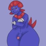  anthro claws generation_4_pokemon genitals looking_at_viewer male nintendo nude penis pokemon pokemon_(species) red_eyes sbeve_wagon simple_background smile solo thick_thighs weavile 
