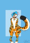  absurd_res ambiguous_gender anthro blush collar collar_only commanderthings embarrassed felid girly hi_res imminent_transformation mammal nude pantherine solo stripes thick_thighs tiger transformative_collar 