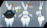  anthro big_breasts big_butt bikini black_clothing black_sweater black_topwear bottomless breasts butt cari_(probablydemo) character_name clothed clothing curvy_figure english_text front_view grey_bikini grey_clothing grey_swimwear huge_breasts huge_butt lagomorph leporid long_ears mammal model_sheet navel probablydemo rabbit scut_tail short_tail side_view solo sweater sweater_only swimwear tail text topwear topwear_only white_body 