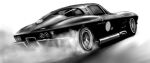  artip_wan car chevrolet chevrolet_corvette chevrolet_corvette_c2 from_behind greyscale monochrome motor_vehicle no_humans original shadow smoke sports_car vehicle_focus 