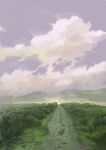  cloud cloudy_sky dirt_road grass grasslands grey_sky highres no_humans original painting_(medium) path road sky slow_d traditional_media 