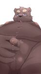  2023 anthro balls bear belly big_belly blush bodily_fluids erection genital_fluids genitals hi_res kemono male mammal menmen_kesinn moobs navel nipples overweight overweight_male penis precum simple_background small_penis solo white_background 