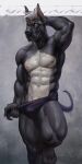  2023 abs anthro barely_visible_genitalia barely_visible_penis bulge canid canine canis claws digital_drawing_(artwork) digital_media_(artwork) domestic_dog finger_claws fur genitals hair hi_res male mammal mastiff molosser multicolored_body muscular muscular_anthro muscular_male navel nipples penis raudegil solo tail two_tone_body 