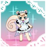  &lt;3 2023 animal_crossing anthro big_tail biped black_clothing black_dress bow_accessory clothed clothing crossdressing dress eyebrows front_view head_tuft looking_at_viewer maid_headdress maid_uniform male mammal marshal_(animal_crossing) nintendo ribbons rodent sciurid solo somik tail tan_body tree_squirrel tuft uniform white_apron 