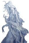 absurdres alien bloodborne blue_skin closed_eyes closed_mouth colored_skin facing_to_the_side from_side highres kos_(bloodborne) long_hair monster slug_x_x smile tentacle_hair white_skin 