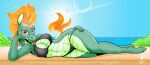  anthro asian_mythology bikini chinese_mythology clothing duragan east_asian_mythology female fire hi_res longma mythology seaside solo swimwear them&#039;s_fightin&#039;_herds tianhuo_(tfh) 