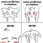  1:1 blush boy_kisser_(meme) dialogue digital_media_(artwork) domestic_cat duo english_text felid feline felis fur gruzin hi_res kissing male male/male mammal meme pixel_(artwork) simple_background smile text 