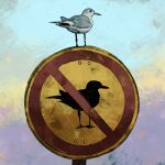  absurdres animal animal_focus artist_name bird catwheezie cloud cloudy_sky commentary day english_commentary highres meme no_humans original outdoors seagull sign signpost sky watermark 