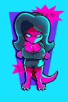  angry anthro big_breasts black_hair breasts censored_speech cleavage clothed clothing cross-popping_vein damaris_(lazygartuz) female hair hi_res lazygartuz pink_body profanity scalie solo tail text unknown_species 