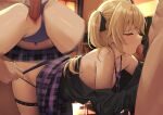  1girl 2boys absurdres bare_shoulders blonde_hair blush censored closed_eyes clothing_aside double_penetration fellatio fischl_(genshin_impact) genshin_impact group_sex hetero highres long_hair long_sleeves mmf_threesome mosaic_censoring multiple_boys multiple_penises necktie oral panties panties_aside penis pussy sex sex_from_behind shengtian skirt solo_focus spitroast threesome two_side_up underwear vaginal 