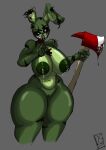  animatronic anthro areola axe big_breasts black_sclera blood bodily_fluids breasts female fire_axe five_nights_at_freddy&#039;s five_nights_at_freddy&#039;s_3 genitals gesture ggez2341 green_areola green_body green_nipples grey_background hi_res holding_axe huge_breasts lactating lagomorph leporid looking_at_viewer machine mammal milk navel nipples notched_ear nude one_ear_up pussy rabbit robot scar scottgames sharp_teeth shush simple_background smile solo springtrap_(fnaf) teeth thick_thighs white_eyes wide_hips wire 