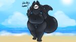  16:9 anonymous_artist anthro bikini canid canine canis changed_(video_game) clothing foreskin genitals hi_res latex latex_creature male mammal moobs overweight penis puro_(changed) small_clothing solo swimwear wardrobe_malfunction widescreen wolf 