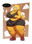  alphys anthro big_breasts bottomwear breasts chopsticks cleavage clothed clothing eyewear female gin-blade glasses hi_res miniskirt scalie skirt solo thick_thighs undertale_(series) wearing_glasses 