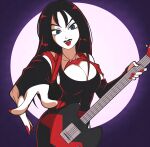  1girl absurdres black_hair electric_guitar gothic guitar highres holding holding_instrument instrument jeff_miga long_hair looking_at_viewer multicolored_hair nail_polish pointing pointing_at_viewer red_hair red_nails scooby-doo solo streaked_hair thorn_(scooby-doo) vampire 
