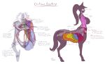  1girl anatomy animal_ears artist_request bladder bone breasts centaur colored_text heart hip_bones hooves horse_ears horse_girl horse_tail intestines kidney large_breasts liver long_hair lungs original ponytail signature standing stomach tail taur uterus white_background 