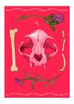  animal_skull artist_name bone commentary english_commentary english_text flower gatoiberico highres no_humans original purple_flower red_background simple_background skull 