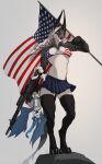  2022 anthro bat black_bottomwear black_clothing black_ears black_nose black_skirt bottomwear bra claws clothing countershade_face countershade_torso countershading digitigrade dreadlocks female flag full-length_portrait fur grey_background grey_body grey_fur gun hair hi_res holding_flag holding_object long_ears long_hair looking_at_viewer machine_gun mammal narney plushie portrait ranged_weapon simple_background skirt snout solo standing stars_and_stripes toe_claws underwear united_states_of_america unknown_species weapon white_body white_fur white_hair 