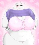  anthro blush boss_monster bovid bra caprine clothed clothing clothing_lift female fimif fur goat hi_res horn mammal overweight overweight_female panties pink_bra pink_clothing pink_underwear shirt shirt_lift smile solo thick_thighs topwear toriel undertale undertale_(series) underwear white_body white_fur wide_hips 