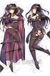  1girl ass black_hair blunt_bangs bodystocking bracelet breasts bridal_gauntlets cape circlet cleavage covered_navel dakimakura_(medium) fire_emblem fire_emblem_awakening jewelry large_breasts long_hair multiple_views purple_eyes skin_tight tharja_(fire_emblem) tiara torn_bodystocking torn_clothes yuj_(moemarket) 