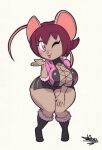  anthro big_breasts blowing_kiss breasts cleavage clothed clothing female hi_res mammal mouse murid murine one_eye_closed rodent solo tansau thick_thighs wink 