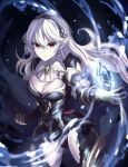  1girl armor ascot black_hairband black_leotard breasts cape corrin_(female)_(fire_emblem) corrin_(fire_emblem) dragonstone fire_emblem fire_emblem_fates floating floating_object gem gloves hair_between_eyes hairband highres leon0630claude leotard long_hair looking_at_viewer official_alternate_costume pointy_ears red_eyes solo white_hair 