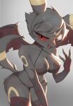  absurd_res anthro black_body black_fur black_hair breasts claws clothed clothing eeveelution female finger_claws fur generation_2_pokemon hair hi_res looking_at_viewer membrane_(anatomy) membranous_wings nintendo open_mouth pokemon pokemon_(species) simple_background solo tail tp10 umbreon wings 