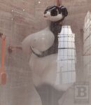  3d_(artwork) anthro bathroom bear big_breasts blx24 breasts curvaceous curvy_figure digital_media_(artwork) female giant_panda hair hair_bun lipstick makeup mammal multicolored_hair nude red_lipstick reflection shower thick_thighs two_tone_hair voluptuous wet wide_hips 