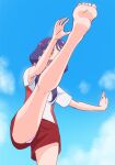  1girl barefoot cloud feet haruyama_kazunori long_hair open_mouth panties precure shorts smile solo underwear 