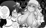  2022 big_breasts blush bodily_fluids breasts bulge dialogue digital_media_(artwork) duo english_text female goblin headgear hi_res human humanoid humanoid_pointy_ears isleofhando male male/female mammal nipple_outline not_furry shocked smile sweat text thick_thighs 