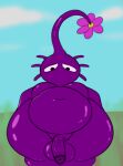  absurd_res alien anthro balls belly butt chubby_anthro chubby_male digital_media_(artwork) elemental_creature erection flora_fauna flower gaze_(artist) genitals hi_res humanoid looking_at_viewer male mammal navel nintendo not_furry nude overweight penis pikmin pikmin_(species) plant purple_pikmin simple_background slightly_chubby solo thick_thighs wide_hips 