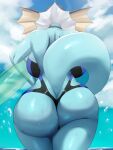 2023 anthro big_breasts big_butt blue_body breasts butt butt_focus clothed clothing eeveelution female generation_1_pokemon hi_res looking_away nintendo pokemon pokemon_(species) sana!rpg solo swimwear tail thick_thighs vaporeon wide_hips 