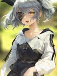  1girl absurdres blurry blurry_background cat_girl charles_(106858) collarbone eye_mask grey_hair hair_between_eyes highres looking_at_viewer open_mouth original short_hair sidelocks slit_pupils solo upper_body yellow_eyes 