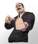  1boy black_eyes black_hair black_necktie facial_hair formal golden_kamuy hieumay highres long_sleeves male_focus mustache necktie sideburns simple_background solo suit ushiyama_tatsuma white_background 