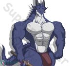  abs anthro blue_body bulge countershade_face countershade_tail countershade_torso countershading dragon hi_res holding_object horn male masterelrest muscular muscular_anthro muscular_male pecs solo tail 