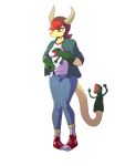  alpha_channel anthro clothed clothing deadassspider dinosaur female hair hand_puppet headgear headwear hi_res horn puppet red_eyes red_hair reptile scalie schizo_chan_(snoot_game) simple_background snoot_game_(fan_game) solo transparent_background yellow_body 