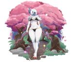  absol al_sensei908 alpha_channel anthro bikini breasts cherry_blossom chest_tuft claws clothed clothing female fur generation_3_pokemon hair hi_res holding_object holding_weapon horn looking_at_viewer nintendo outside plant pokemon pokemon_(species) simple_background skimpy solo standing swimwear transparent_background tuft weapon white_body white_fur white_hair wide_hips 