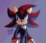  1boy 2019 furry furry_male gloves looking_to_the_side male_focus purple_background quark196 red_eyes shadow_the_hedgehog signature simple_background solo sonic_(series) white_fur white_gloves 