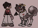  anthro black_hair canid collar duo emo fishnet hair hi_res human male mammal model_sheet sparkledog spiked_collar spikes yakkotsuki 