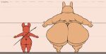  anthro axoarts big_butt black_eyes butt digital_media_(artwork) duo fur gourmand_(rain_world) hi_res huge_butt hunter_(rain_world) male melee_weapon model_sheet nude obese obese_anthro obese_male on_ground overweight overweight_anthro overweight_male polearm rain_world rear_view red_body red_ears red_fur size_difference slugcat_(rain_world) spear standing thick_thighs weapon weapon_on_back yellow_body yellow_ears yellow_fur 