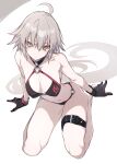  10mo 1girl ahoge bare_arms bare_legs bare_shoulders barefoot belt bikini black_belt black_bikini black_gloves blush breasts cleavage closed_mouth collarbone fate/grand_order fate_(series) foot_out_of_frame full_body gloves hair_between_eyes halterneck highres jeanne_d&#039;arc_alter_(fate) jeanne_d&#039;arc_alter_(swimsuit_berserker)_(fate) large_breasts leg_belt legs long_hair looking_at_viewer navel o-ring o-ring_bikini seiza sidelocks simple_background sitting solo stomach swimsuit v-shaped_eyebrows very_long_hair white_hair yellow_eyes 