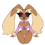  &lt;3 &lt;3_eyes 2023 anthro big_breasts black_sclera breasts brown_body brown_fur cleavage clothed clothing female fur generation_4_pokemon hi_res lagomorph leporid long_ears lopunny mammal navel nelljoestar nintendo partially_clothed pokemon pokemon_(species) rabbit red_eyes simple_background small_waist smile solo sweater thick_thighs thong topwear underwear wide_hips 