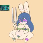  allegra_(mario_plus_rabbids) anthro big_breasts blue_eyes blue_hair bodypaint breasts clothing crop_top face_paint female hair hi_res huge_thighs lagomorph leporid mammal mario_plus_rabbids_sparks_of_hope pubes rabbid rabbit raving_rabbids rayman_(series) severingaxis183 shirt solo thick_thighs thong topwear tuning_fork ubisoft underwear white_body 