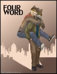  anthro arm_around_neck arm_on_shoulder asher_(k-ho) belt black_border blue_eyes border bottomwear brown_body brown_fur brown_hair canid canine canis city cityscape clothed clothing colby_(k-ho) comic cover cover_art cover_page duo english_text footwear fox fully_clothed fur green_eyes hair hand_in_pocket hat headgear headwear hi_res holding_another k-ho male mammal multicolored_body multicolored_fur necktie open_mouth orange_body orange_fur pants pink_tongue pockets scarf shirt shoes standing text tongue topwear two_tone_body two_tone_fur white_body white_fur wolf 