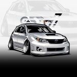  car chibi chris_ilst commission highres motor_vehicle no_humans original shadow stance_(vehicle) subaru_(brand) subaru_impreza vehicle_focus white_car zoom_layer 