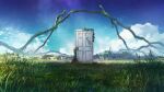  absurdres advarcher building cloud door field grass highres landscape no_humans outdoors ruins scenery sky star_(sky) starry_sky surreal suzume_no_tojimari 