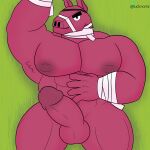  abs anthro balls bandage barazoku camelid epic_games eye_patch eyewear fortnite genitals hi_res llama lt._john_llama lucknomz lying male mammal muscular muscular_male nude on_back pecs penis pinata solo 