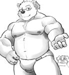  anthro bear belly biceps bird_dog canid canine canis cu_sith_(tas) domestic_dog duo eyewear glasses golden_retriever hair hi_res hunting_dog leib_(tas) lifewonders line_art male mammal musclegut navel nipples pecs polar_bear ponytail retriever ribbeey tokyo_afterschool_summoners ursine 